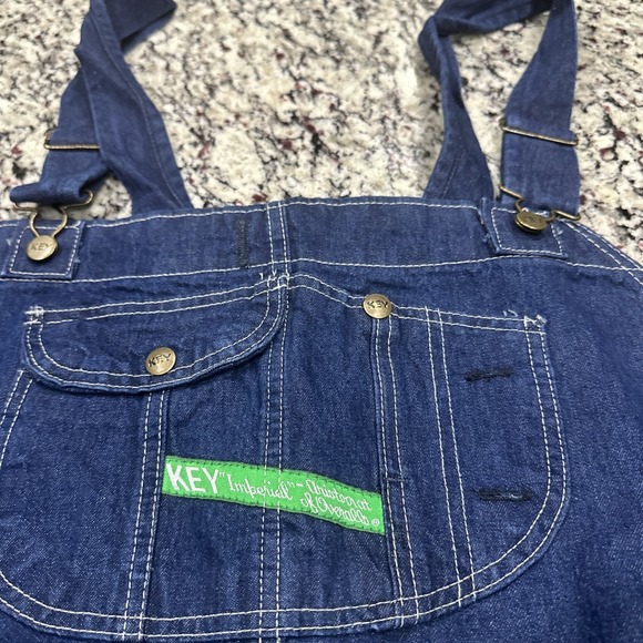 NEW NWT Key Imperial Bib Overalls Mens 64x30 Rinsed Blue Denim Zip Fly Workwear - Picture 2 of 10